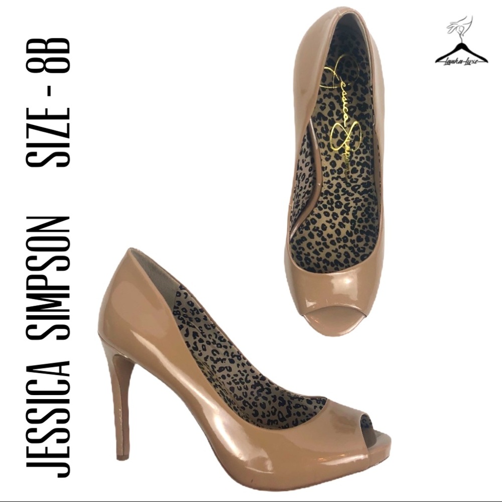 Jessica Simpson Nude Patent Peep Toe High Heels